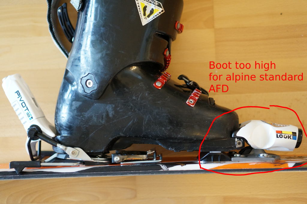 Sole too high for alpine binding
